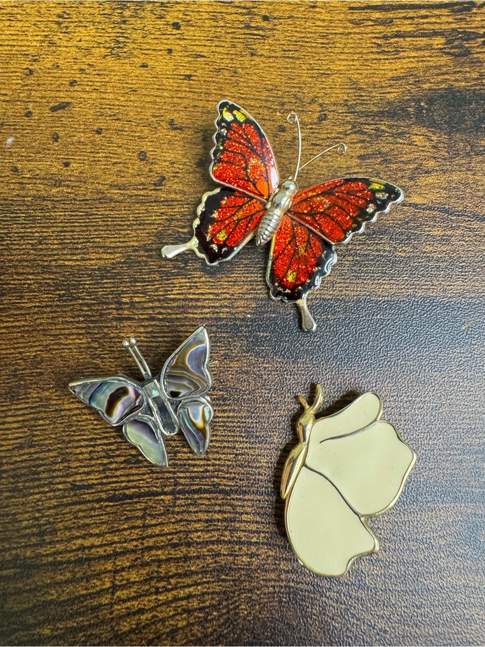 Set of Three Butterfly Pins - Red, Gold & Iridescent - Picture 7 of 7